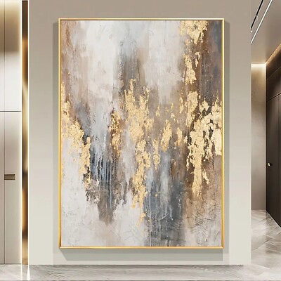 #ad ds Large Gold Foil Decor Abstract Hand Painted Oil Painting Big Wall Art Shiny $299.00