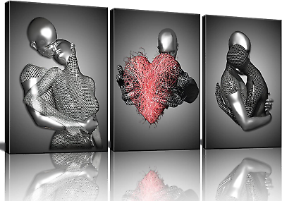 #ad Framed 3 Pcs Love Heart 3D Wall Art Metal Sculpture Romantic Couple Abstract Art $47.99