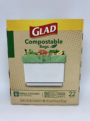 #ad Glad 2.6 Gallon Small Kitchen Flat Top Compostable Bags 22 Bags $6.00
