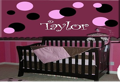 #ad POLKA DOTS amp; PERSONALIZED NAME VINYL WALL DECALS DECOR KIDS LETTERING STICKERS $15.35
