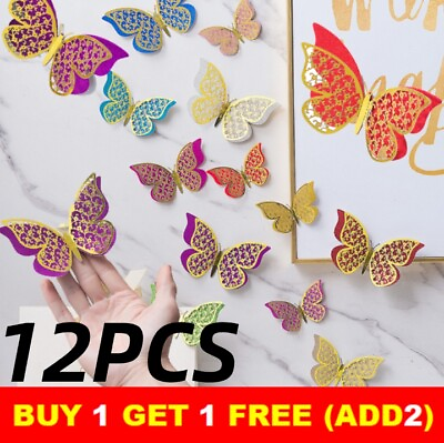 #ad 12 Pieces Hollow Wall Butterfly Stickers 3D Butterfly Stickers For Home Decor $7.75