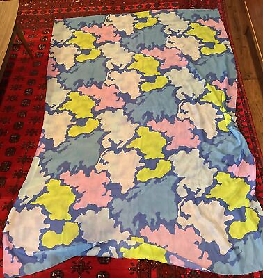 #ad #ad Vintage Mid Century Modern Fabric 79in Long X 54in Wide Mod Blue Green Geo $15.00