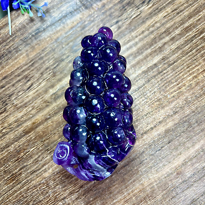 #ad TOP 375G Natural Purple Fluorite Handcarved Grape shape Quartz Crystal carving $75.00