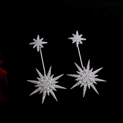 18k White Gold Plated Graduated Starburst Post Drop Earrings Made With Swarovski $9.99