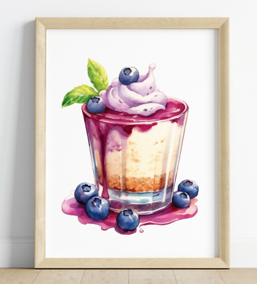 #ad Blueberry Dessert Wall Art Print Blueberry Dessert Wall Art Kitchen Decor $9.99