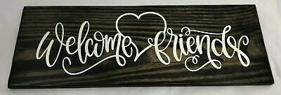 #ad Rustic Wood Sign WELCOME FRIENDS Front Door Country Home Decor Porch Farmhouse $10.00