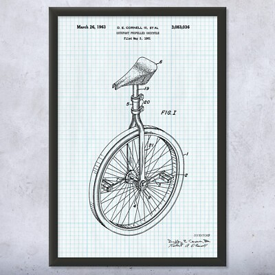 #ad Unicycle Patent Framed Print Wall Art Framed Art Patent Prints $109.95