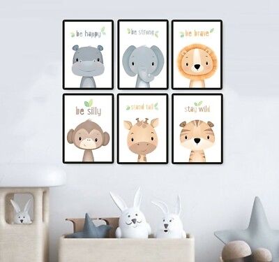 #ad Nursery Decor Baby Animals Drawings Quotes Wall Art Set of 6 Prints 8.5x11 $15.30