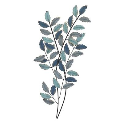 #ad Metal Leaf Wall Decor with Gold Accents 15quot; x 1quot; x 32quot; Blue 15quot;x 32quot; $42.06