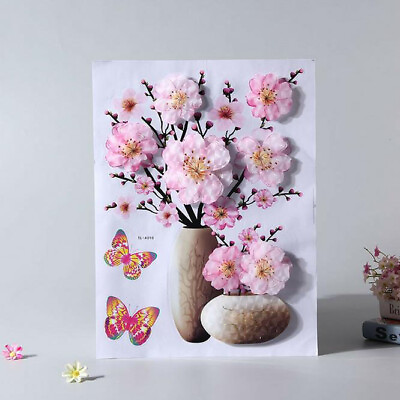 #ad 3D Flower Vase Butterfly Wall Stickers Art Decals Home Room Refrigerator Decor $7.99