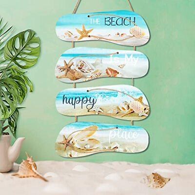 #ad Ocean Beach Room Wall Decorations 4Pcs the Beach Is My Happy Place Wall Art $7.36