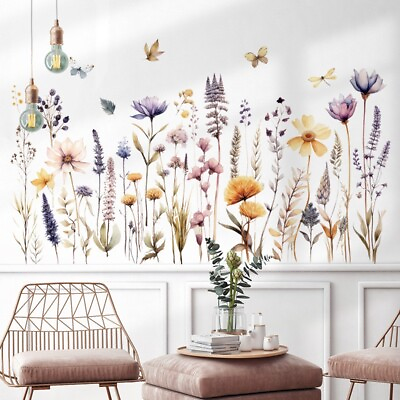 #ad Floral Plants Wall Decals Butterfly Sticker Mural Living Room Background Decor $9.99
