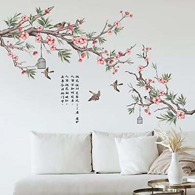#ad Flower and Bird Wall Stickers Pink Flower Wall Peach Wall Decals for Walls $14.16