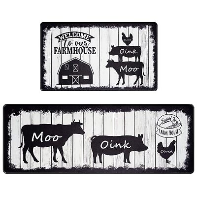 #ad Farmhouse Kitchen Rugs Sets of 2 Wooden Kitchen Mats Cushioned Anti Fatigue C... $52.49