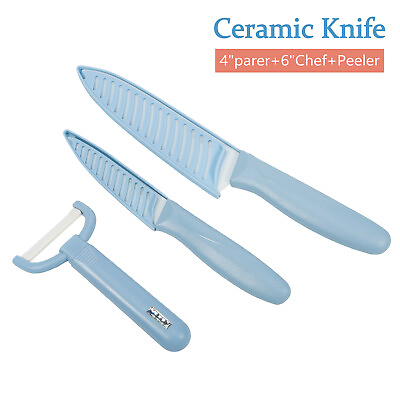 #ad Ceramic Knife Set Chef Kitchen Knives Fruit Peeler Covers 4quot; 6quot; Blade Sharp $7.99