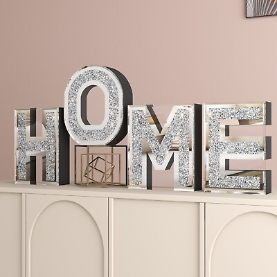 #ad Home Letter Living Room Decor Crystal Diamond Wall Mirrors Independent 4 PCS $129.00