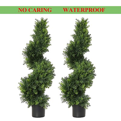 #ad Artificial Cedar Tree Topiary Trees Artificial Outdoor Front Porch Decor 2 Pack $49.99