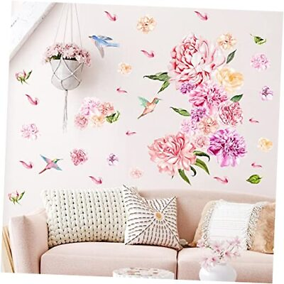 #ad Colorful Flower Wall Stickers Large Floral Wall Decals Peel and Peony Flower $14.22