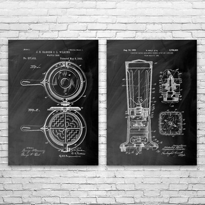 #ad Kitchen Patent Prints Set of 2 Food Lover Gift Kitchen Decor Cooking Gift $23.95