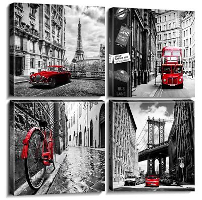 #ad Black and White Wall Art for Bedroom Red Wall Decor Paris Bathroom Pictures C... $33.28