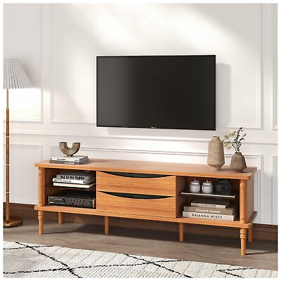 #ad JOINICE Boho Mid Century Modern Rattan Drawer Storage Shelves TV Stand Console $118.88