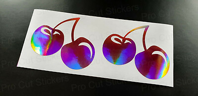 #ad Twin Cherries x2 Pink Rose Gold Neo Hologram Chrome Car Wall Art Stickers Decals $5.14