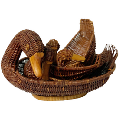 #ad Wicker Woven Rattan Set of 3 Nesting Duck Baskets Rustic Country Home Decor $25.00