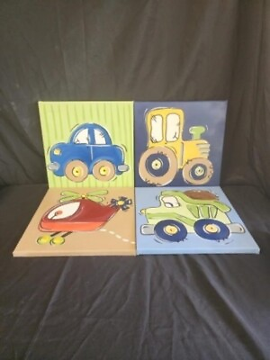 #ad Set of 4 Hand Painted on Canvas Wall Hanging Kids Home Decorating Nursery Women $16.00