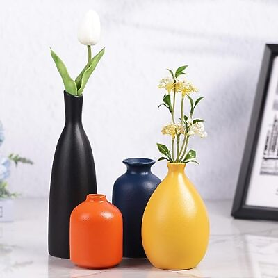#ad Multicolor Ceramic Vase Set of 4 Small Flower Vases for Rustic Room Centerpie... $40.88