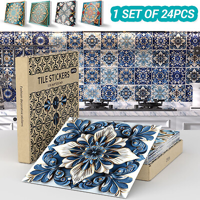 #ad 24x Kitchen amp; Bathroom Tile Stickers Mosaic Sticker PVC Self Adhesive Wall Decor $23.99