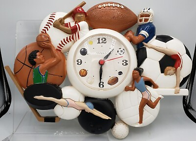 #ad Vintage Home Interior Homco Quartz Sports Theme Wall Clock Football Baseball $19.99