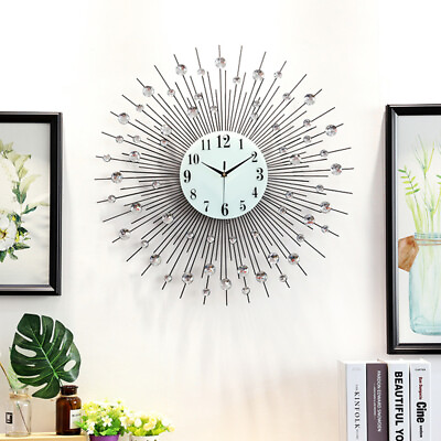 #ad 60x60cm Round Diamond Wall Clock Home Decor Modern Large Luxury Art Wall Watch $42.37