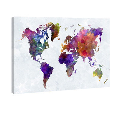 #ad Canvas Print MAP OF THE WORLD Painting Poster Home Office Decor Wall Art Framed $49.90