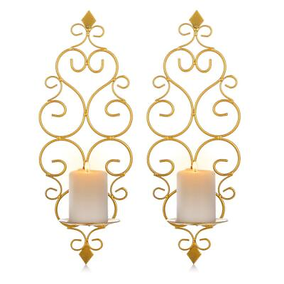 #ad Candle Sconces Wall Decor Set of 2 Decorative Gold Wall Mounted Candle Holder... $37.66