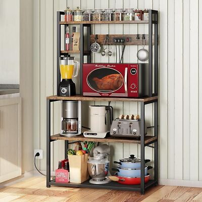 #ad 31.5quot; Bakers Rack with 3 Power Outlets 5 Tiers Microwave Stand Kitchen Shelves $148.49