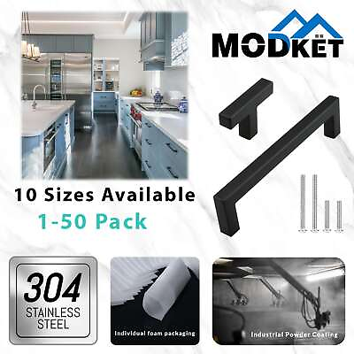 #ad Matte Black Square Modern Cabinet Handles Pulls Kitchen Drawer Stainless Steel $98.50