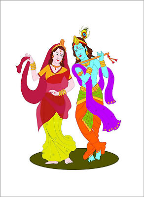 #ad Indian traditional Radha Krishna fluit Wall Sticker for Room decor Multicolor $17.18