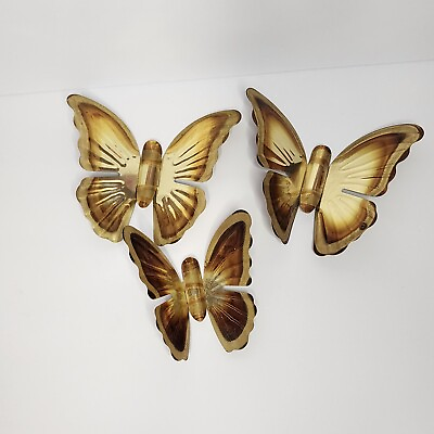 #ad #ad Vintage MCM Wall Art Metal Hanging 3D Butterflies Brass Set of 3 $16.00