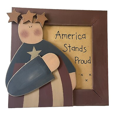 #ad Wooden Rustic America Stands Proud 3D Handpainted Patriotic 4th Of July Decor $19.95
