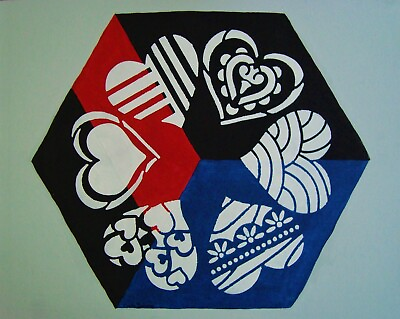 Painting Hearts Original Signed Art Abstract Geometric Canvas Beehive Hexagon C $54.99