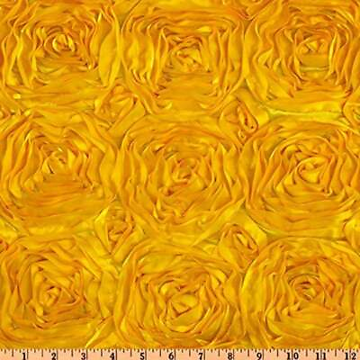 #ad YELLOW Rosette Satin Fabric – Sold By The Yard Floral Flowers Satin Decor $13.99