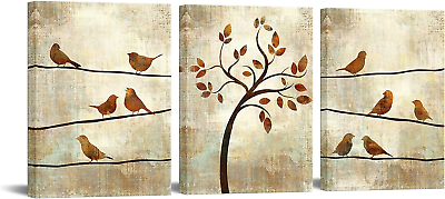 #ad 3 Panel Wall Art Canvas Abstract Tree and Birds Painting Picture for Home Bedroo $74.51