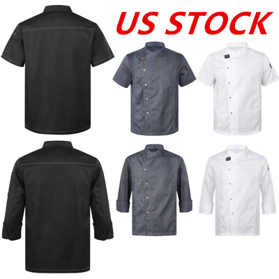 #ad US Womens Mens Chef Coat Cook Jacket Restaurant Kitchen Hotel Workwear Uniform $16.25