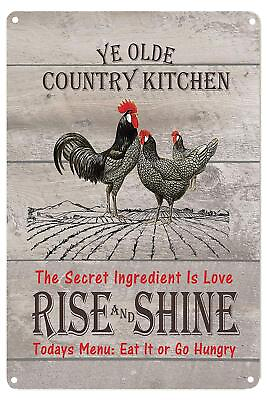 #ad Country Kitchen Rise amp; Shine Rooster Tin Sign Vintage Metal Signs Farmhouse H... $18.64