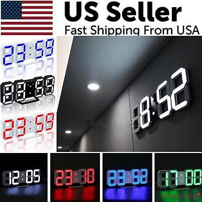#ad #ad Digital 3D LED Big Wall Desk Alarm Clock Snooze 12 24 Hours Auto Brightness USB $11.89