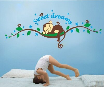 #ad Sweet Dreams Sleeping Monkey Wall Stickers Baby Room Bedroom Decals Vinyl Decor $12.99