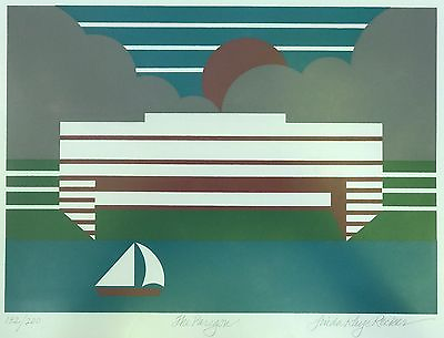 #ad Vtg 70s 80s Nautical Serigraph Wall Hanging Retro Art Mid Century Modern Signed $95.00