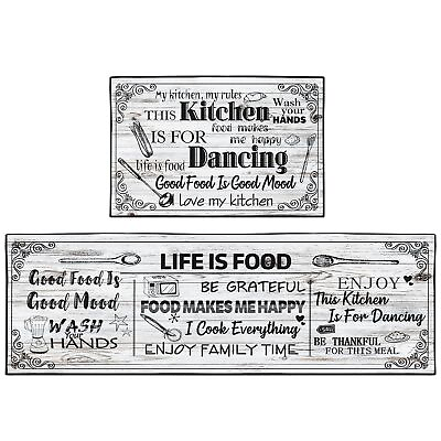 #ad Grey Kitchen Rug Mat Country Rustic Farmhouse Kitchen Rugs Sets of 2 Washable... $33.89