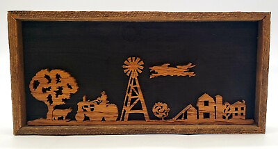 #ad Hand Crafted Wooden Farm Scene Wall Hanging Country Rustic $24.99