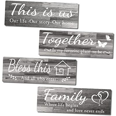 #ad #ad 4 PCS Home Wall Decor Signs Rustic Wooden Living Room 15 x 5.1 inch Grey $27.32